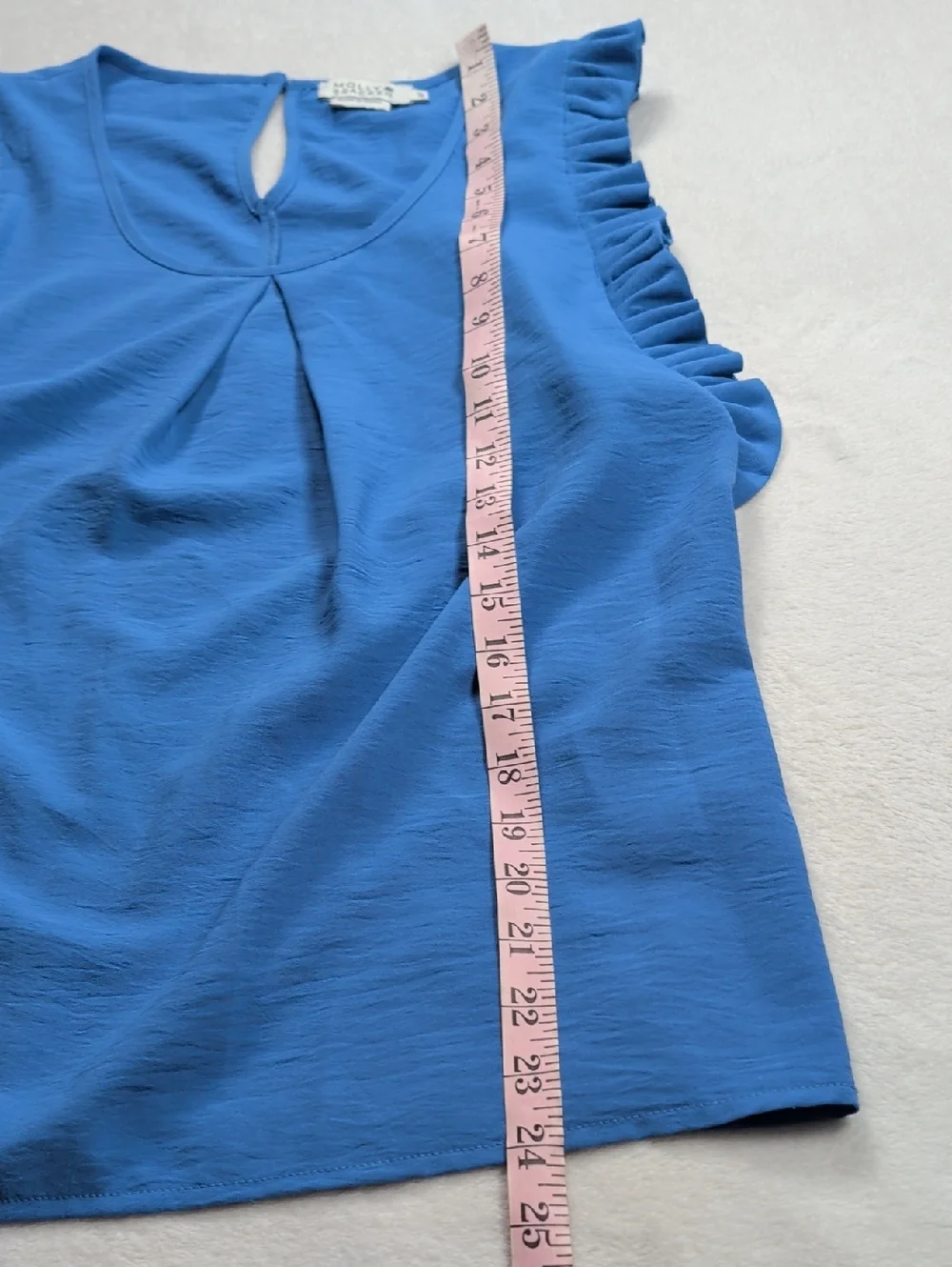 Molly Bracken Blue Ruffle Sleeve Pleated Neckline Blouse, Size S - Picture 6 of 10